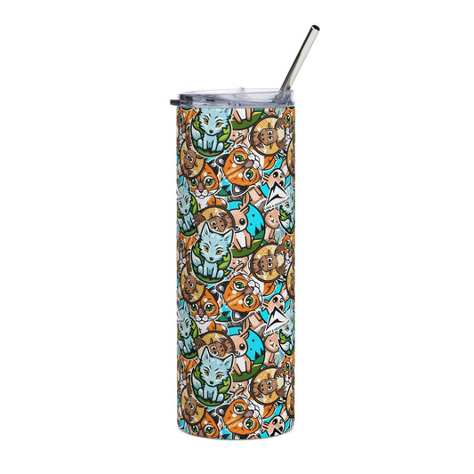 Stainless steel tumbler | Woodland Friends PNW Sticker Style